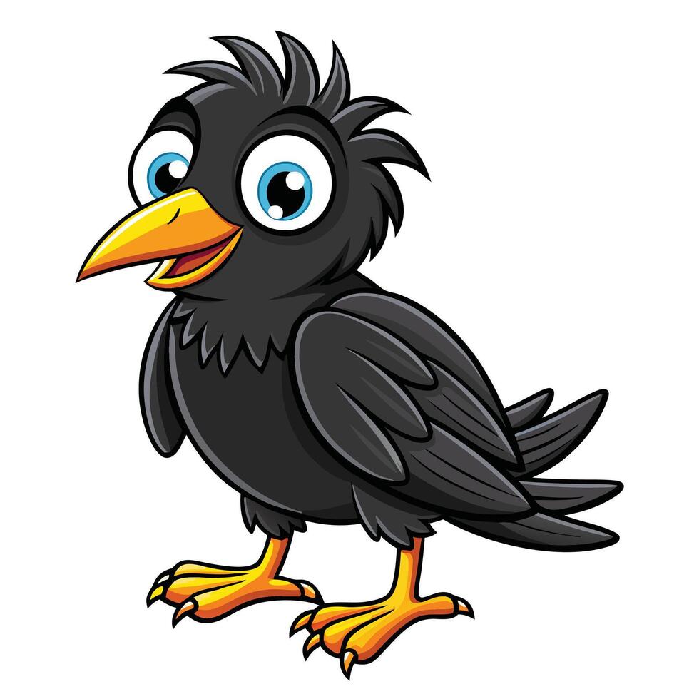 cartoon black crow with big eyes and big beak vector