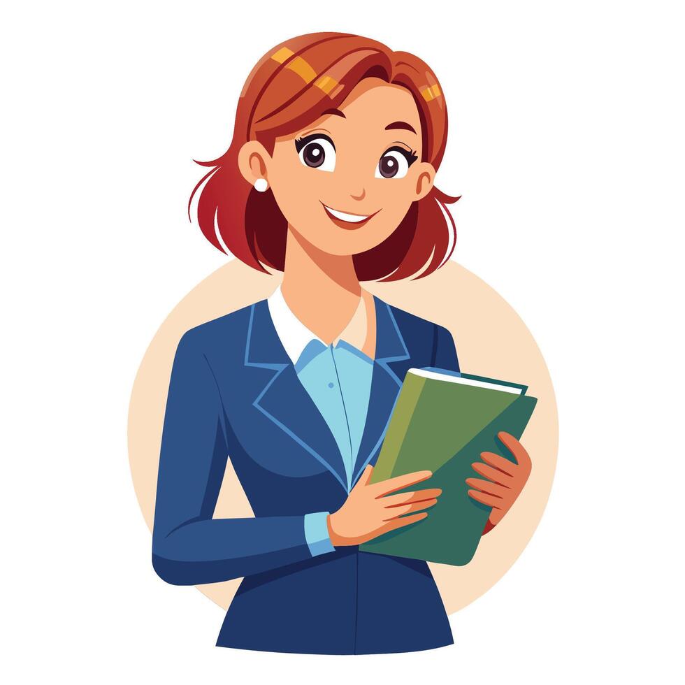 a woman in a business suit holding a book vector