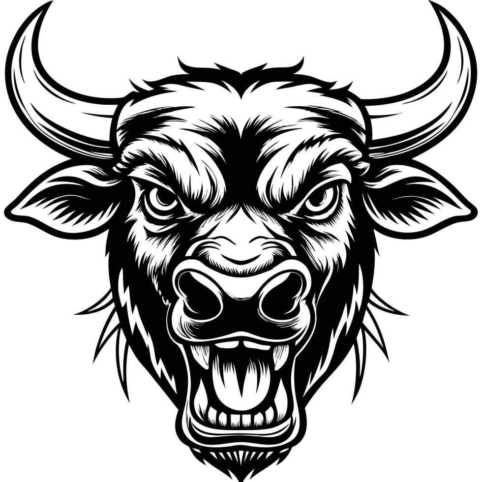 an angry bull head with horns and teeth vector