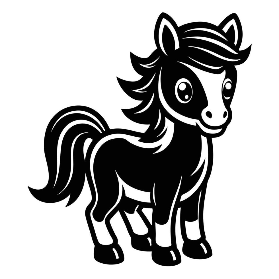 a black and white horse with a long mane vector