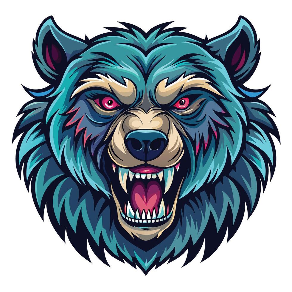 the head of a bear with fangs and teeth vector