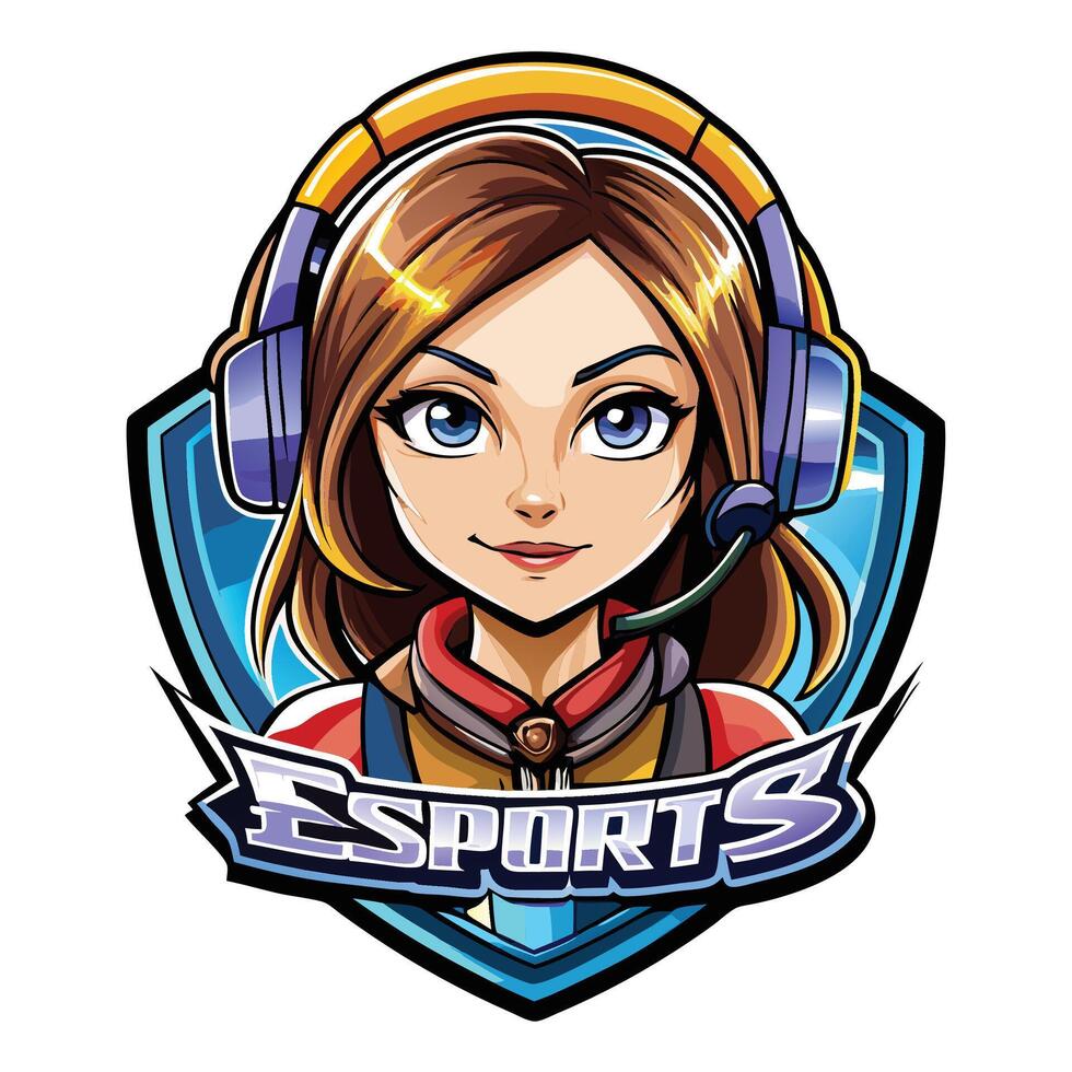 esports logo with a girl wearing headphones vector
