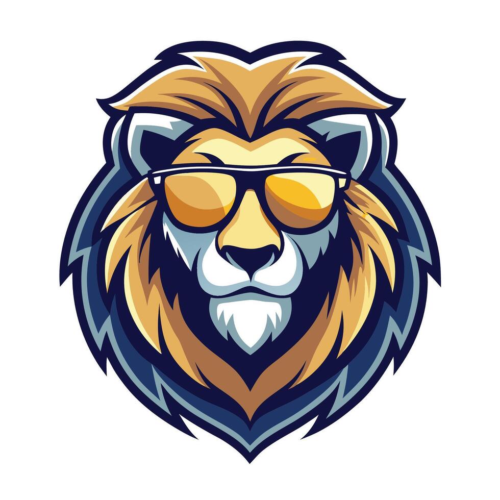 lion mascot head with sunglasses on a white background vector