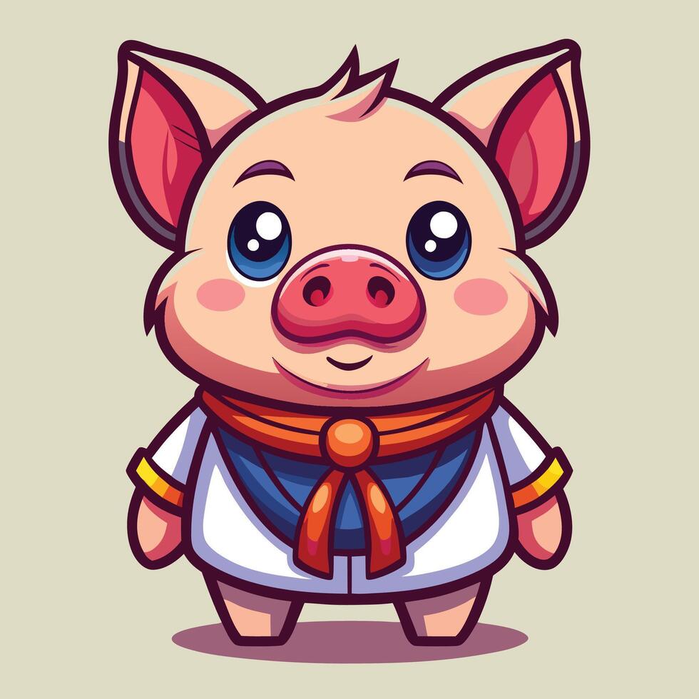 a cartoon pig wearing a tie and a scarf vector