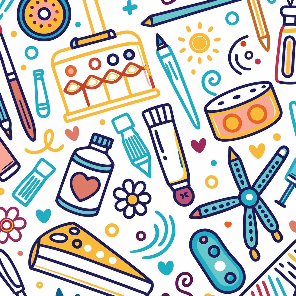 art supplies and tools in a seamless pattern vector