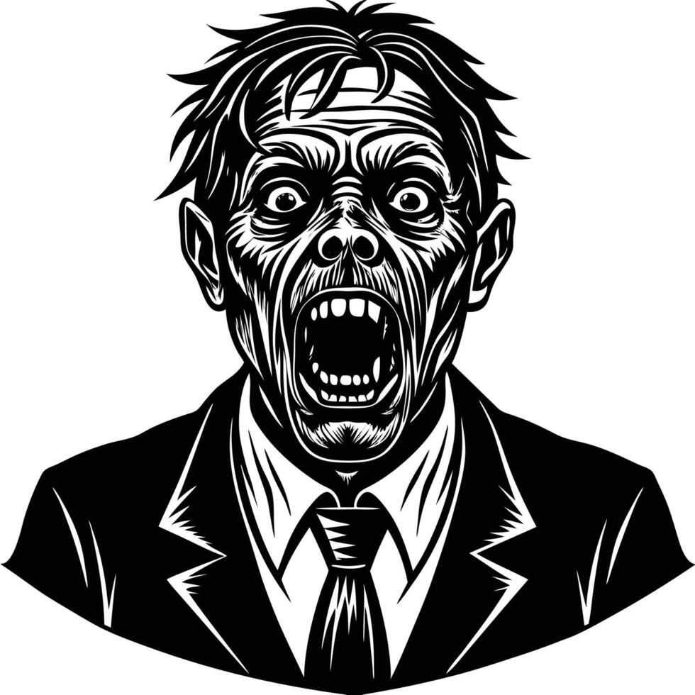 a black and white image of a man in a suit with an open mouth vector