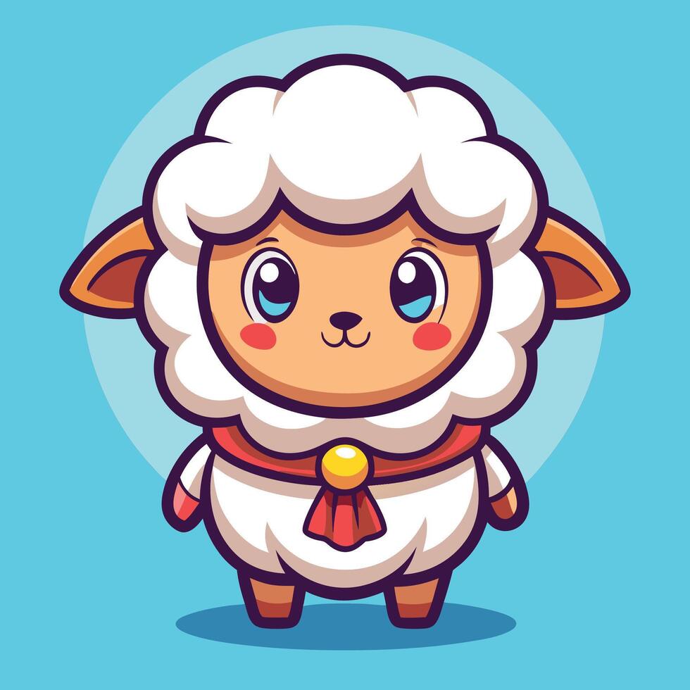 cartoon sheep character with a red bow on his head vector