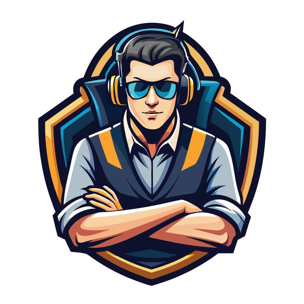 a man in sunglasses and a vest with headphones vector