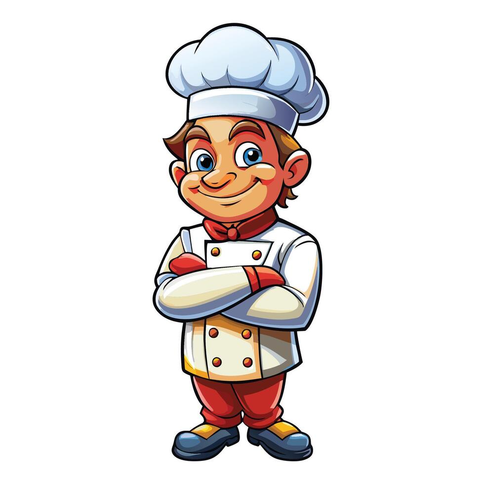cartoon chef with arms crossed illustration isolated on white background vector