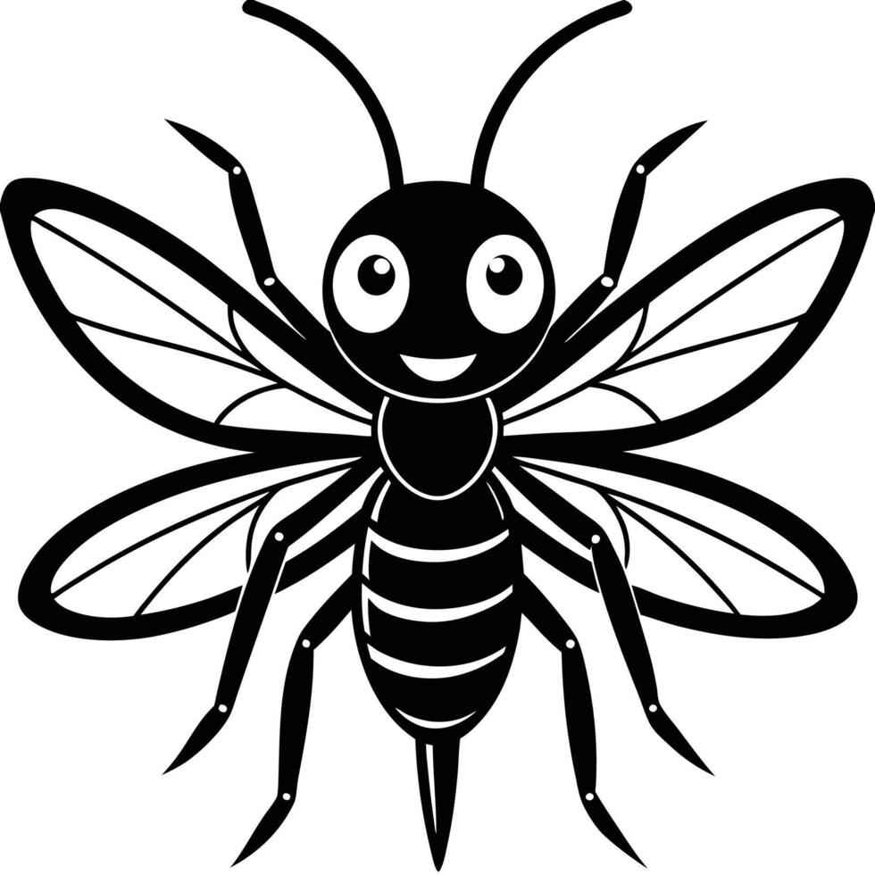 a black and white cartoon insect with a smile vector