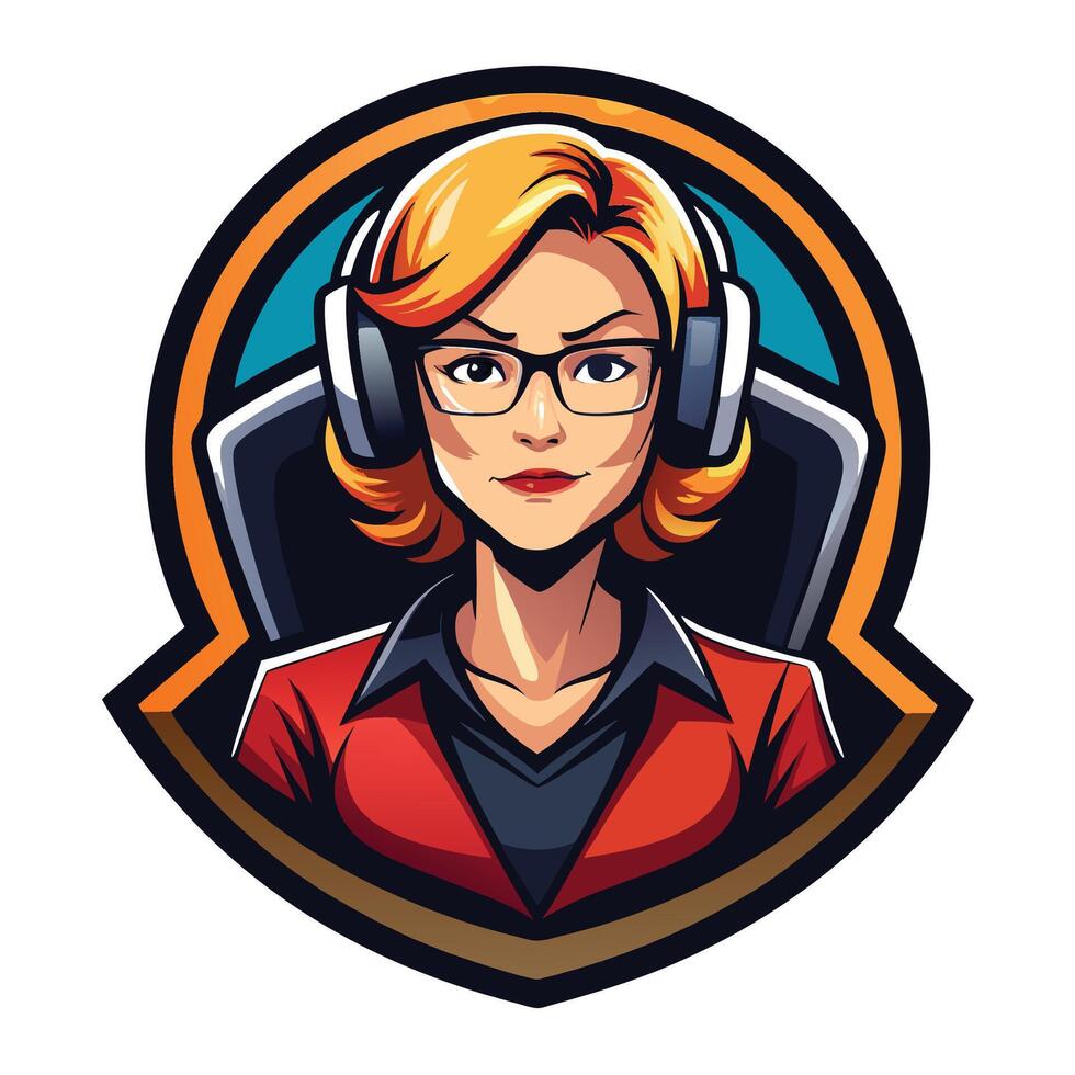a woman wearing headphones and glasses in a game avatar vector