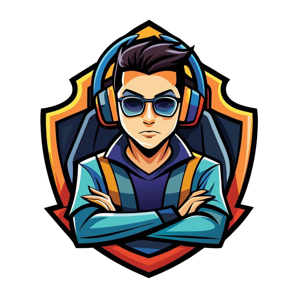 a cartoon character with headphones and sunglasses vector
