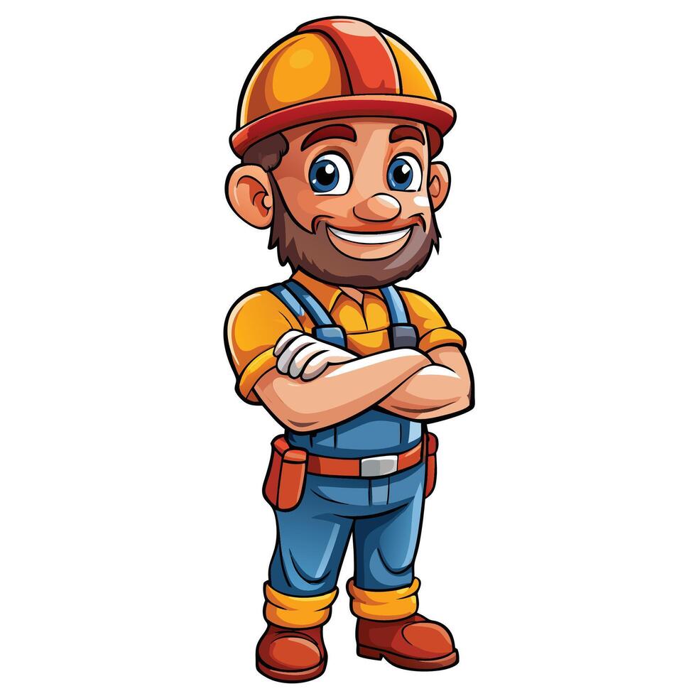 cartoon construction worker with a beard and hat vector