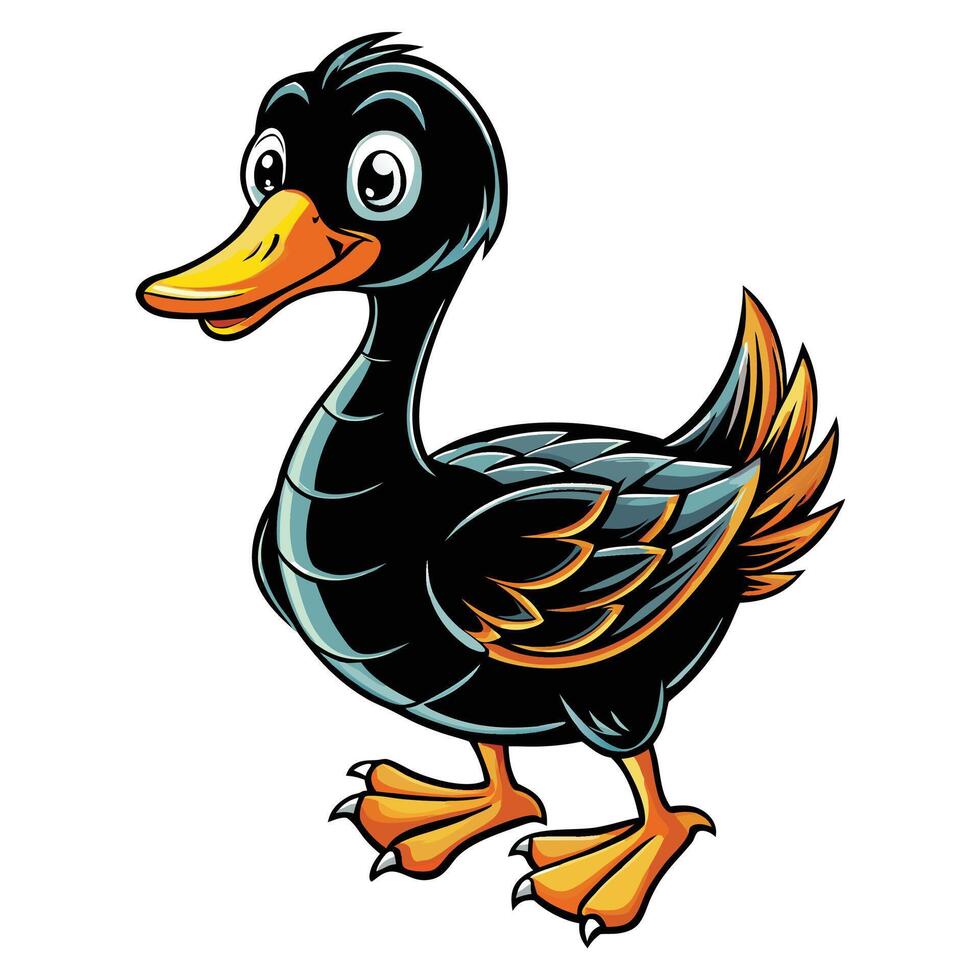 a cartoon black duck with orange beak vector