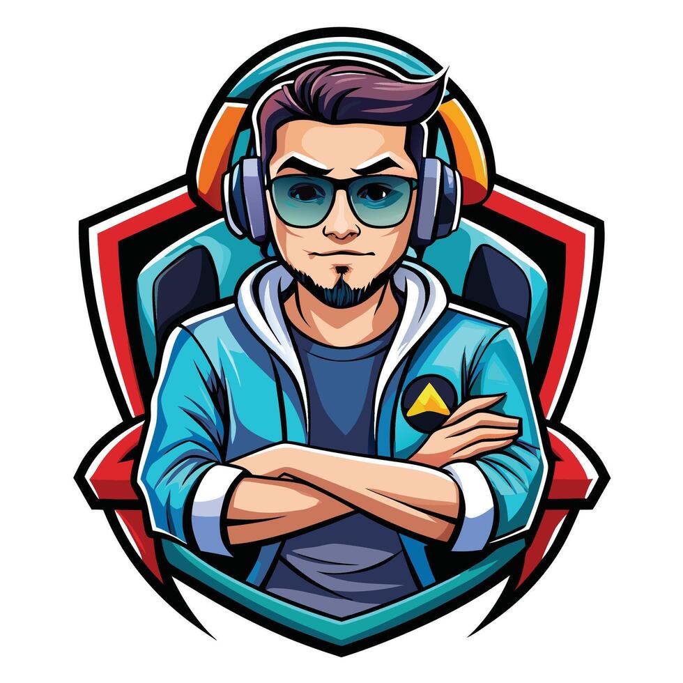 a man wearing headphones and sunglasses with his arms crossed vector