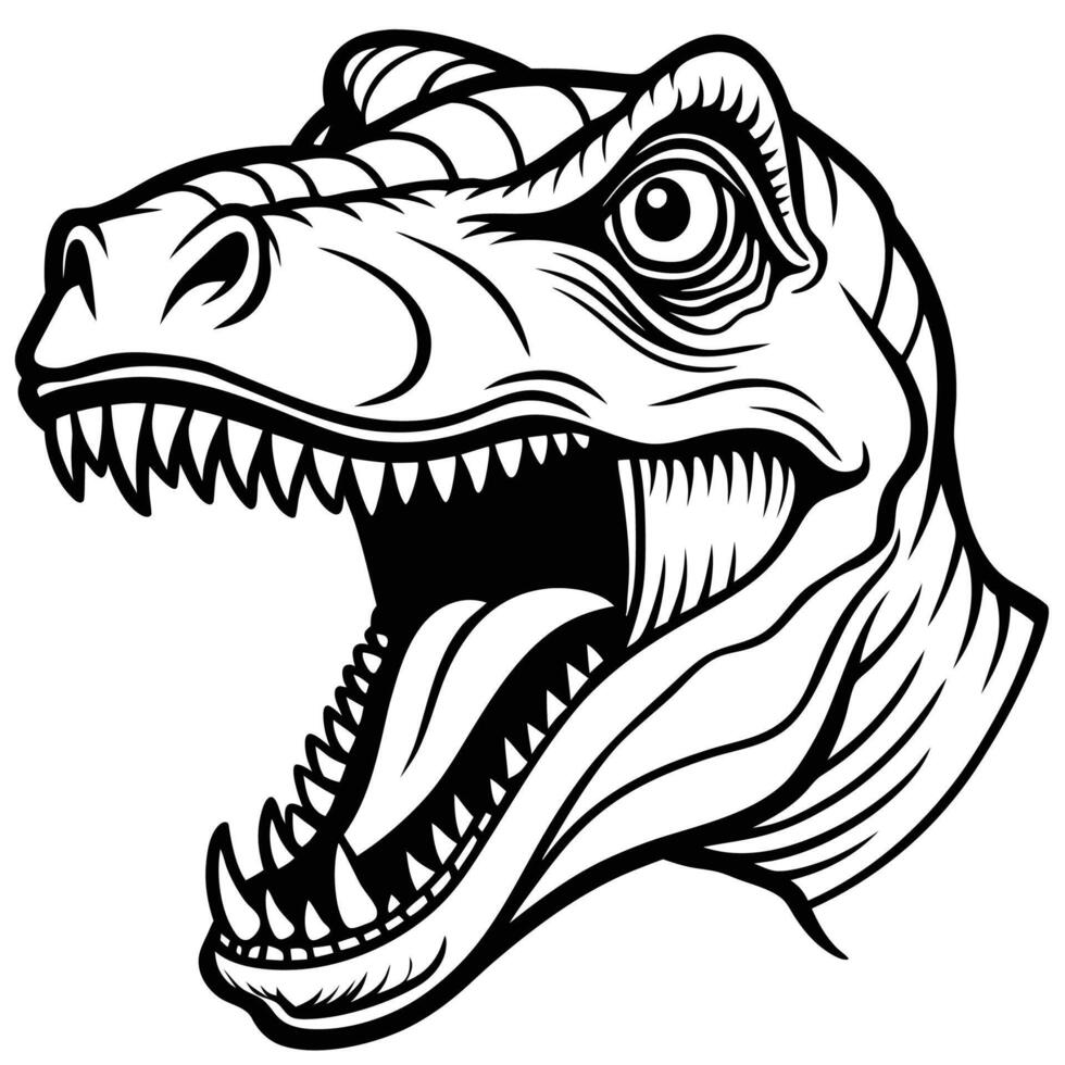 a t - rex head with open mouth and teeth vector