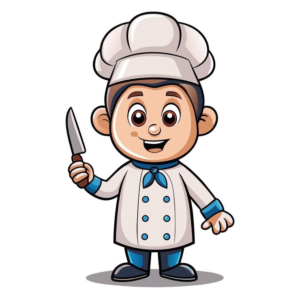 cartoon chef holding knife and fork vector