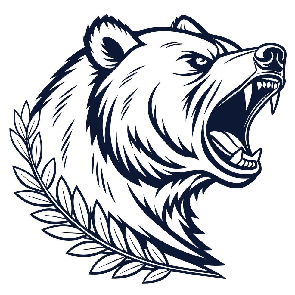 a bear head with a laurel wreath on it vector