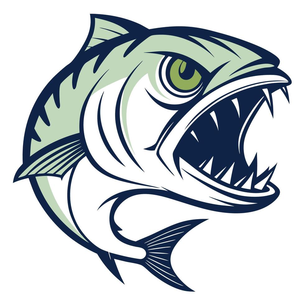 an angry fish with open mouth and teeth vector