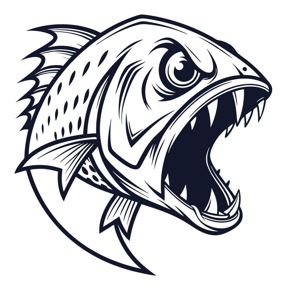 an angry fish with open mouth and sharp teeth vector