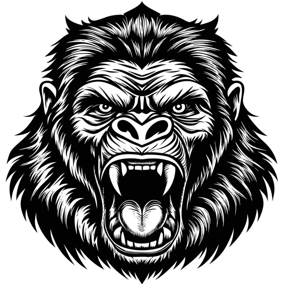 gorilla head with open mouth and fangs vector