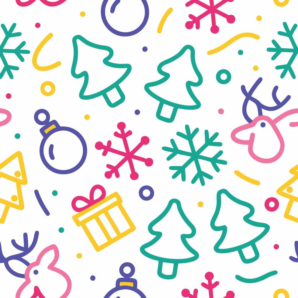 christmas seamless pattern with colorful objects vector