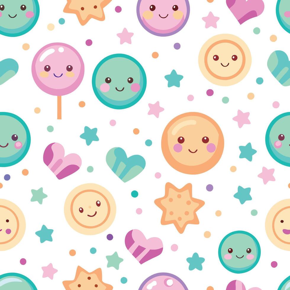 cute kawaii cookies and stars pattern vector