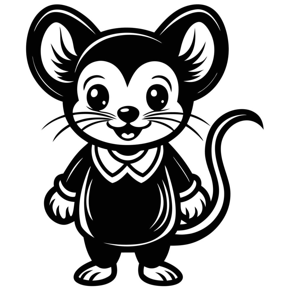 a black and white illustration of a mouse wearing a dress vector