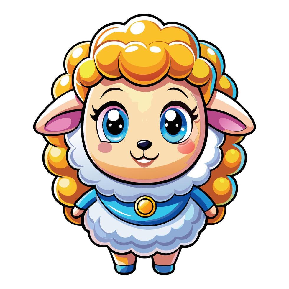 a cartoon sheep with big eyes and a blue dress vector