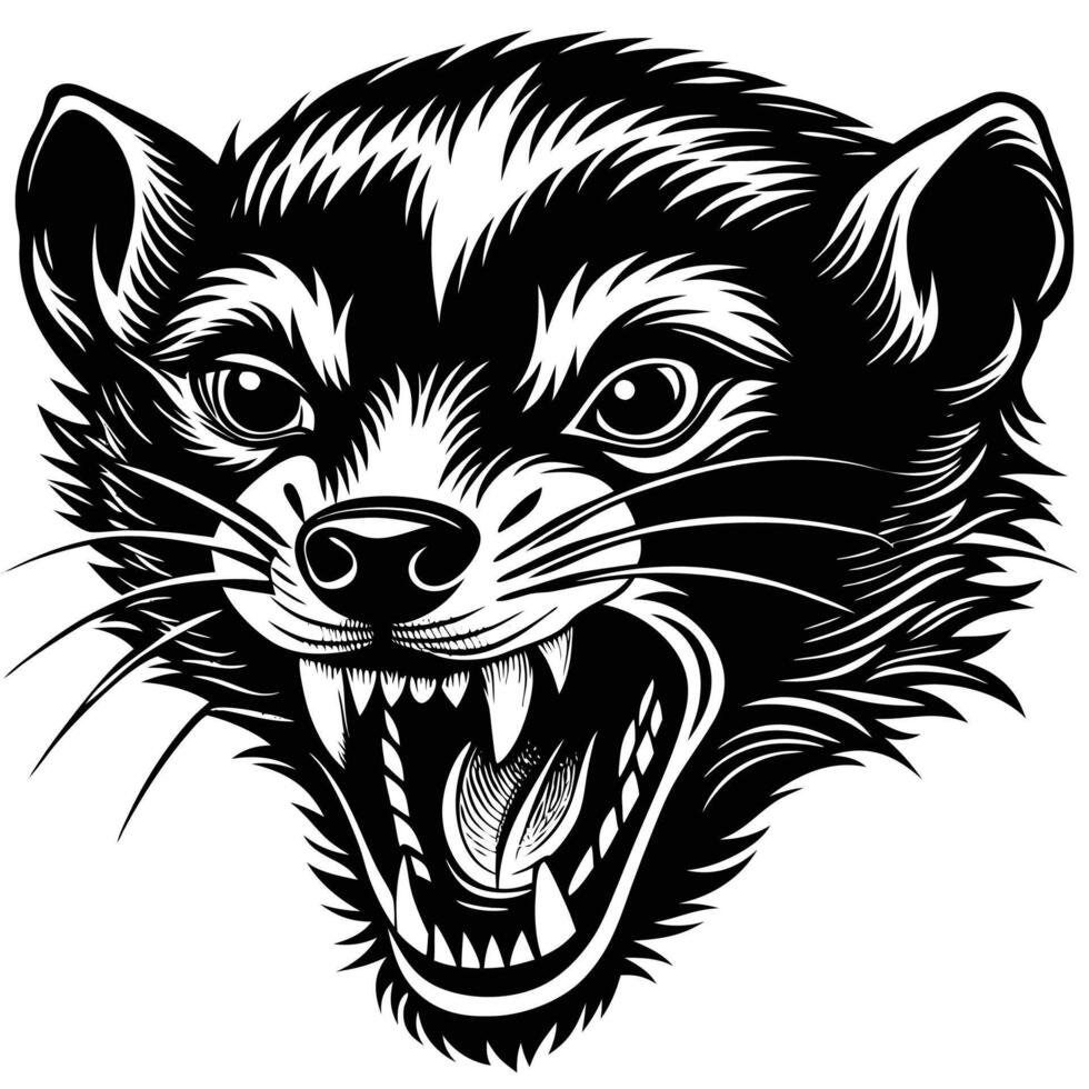 an angry ferret head with its mouth open vector