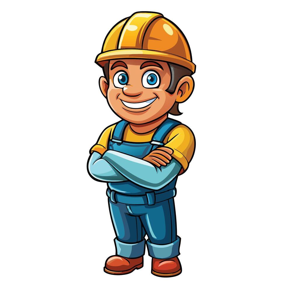 cartoon construction worker with arms crossed vector