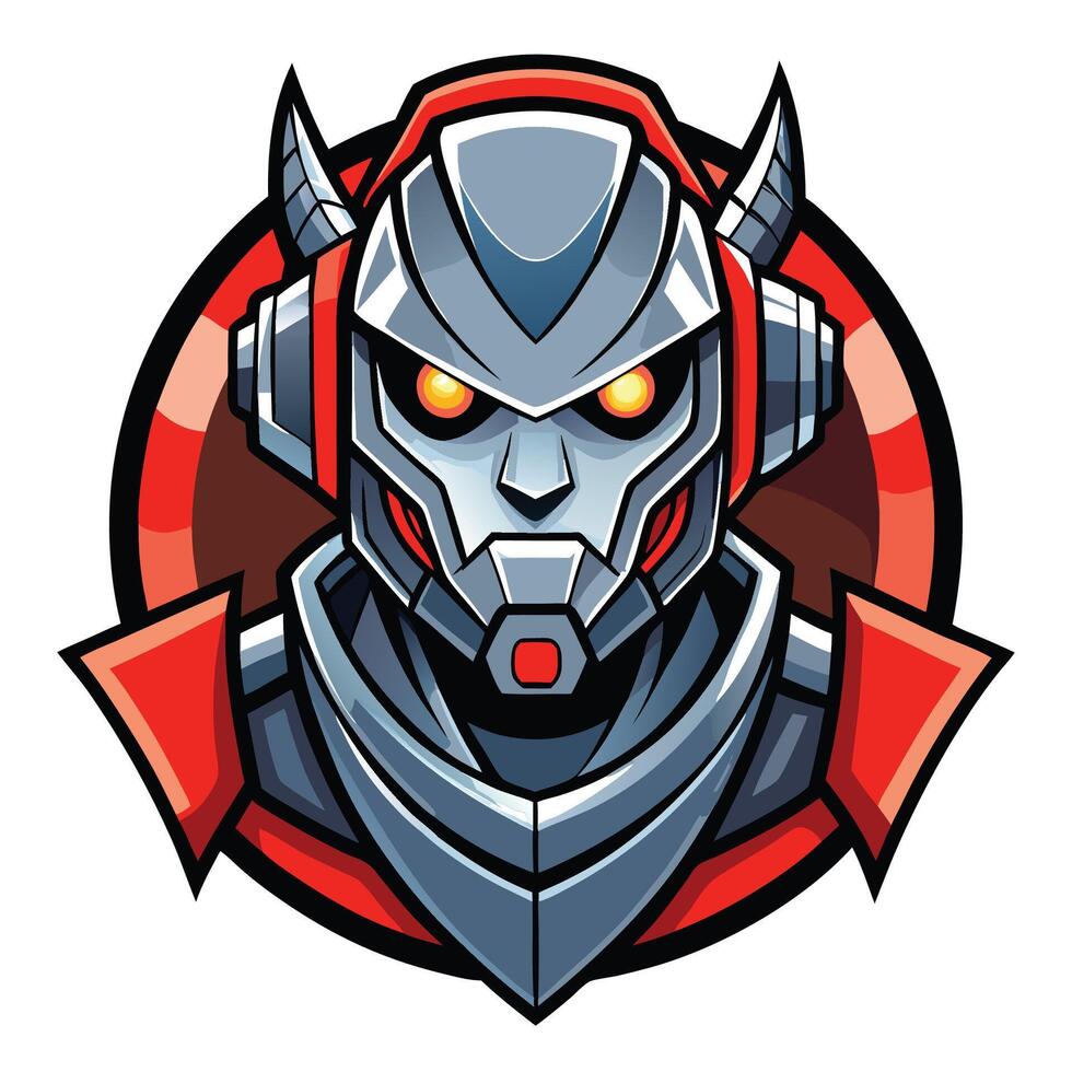 a robot head with red eyes and a helmet vector