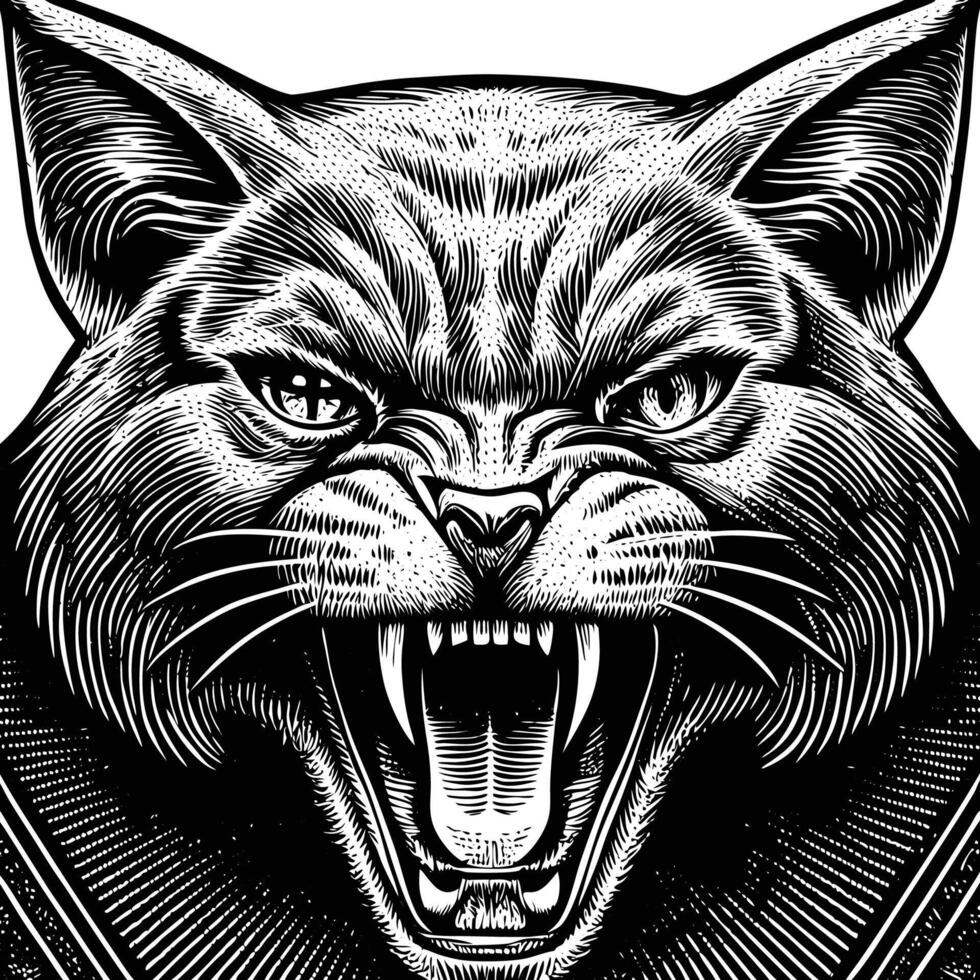 a black and white illustration of a cat's head vector