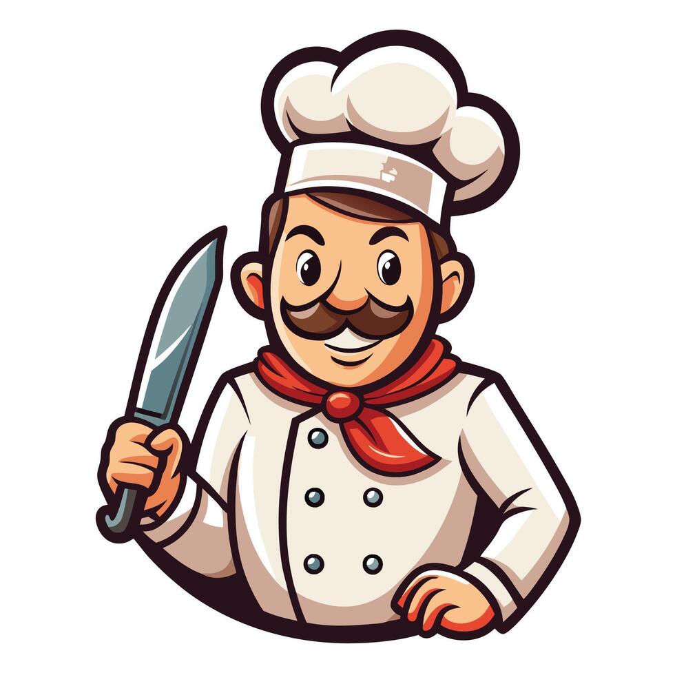 chef with knife illustration vector