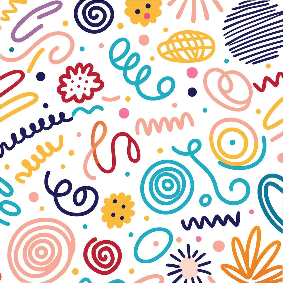 a colorful pattern with doodles and swirls vector