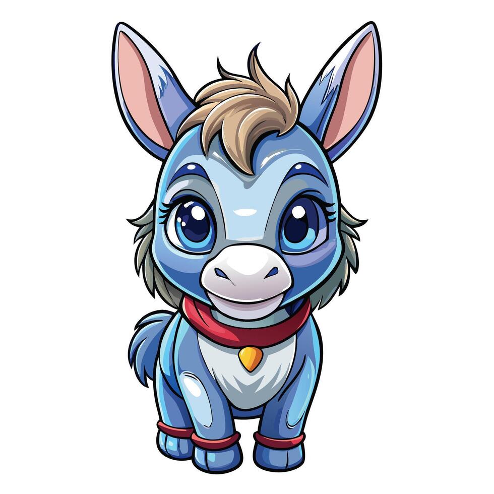 a cartoon donkey with blue eyes and a red collar vector