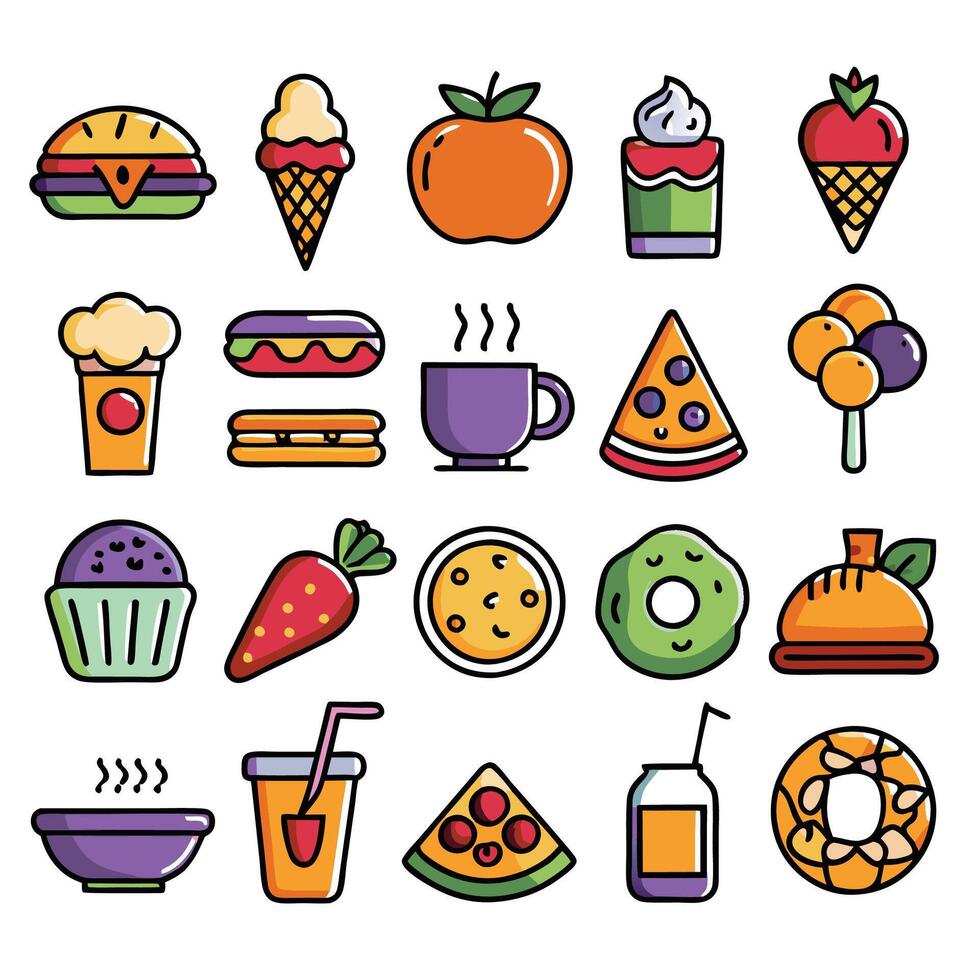 food and drink icons set vector