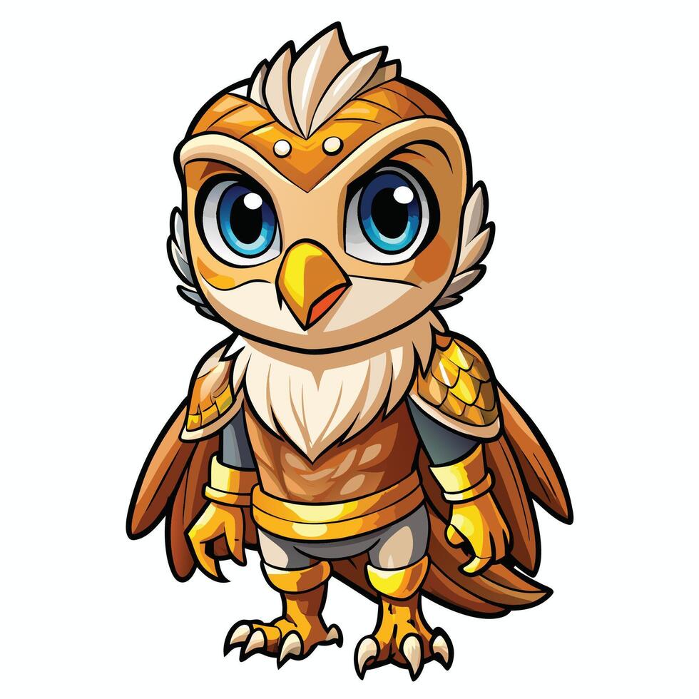 cartoon owl character with golden armor and a big blue eyes vector