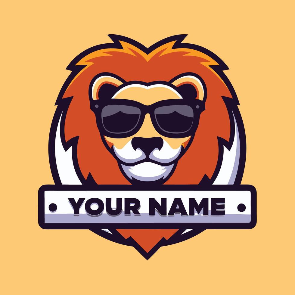 lion with sunglasses logo design vector