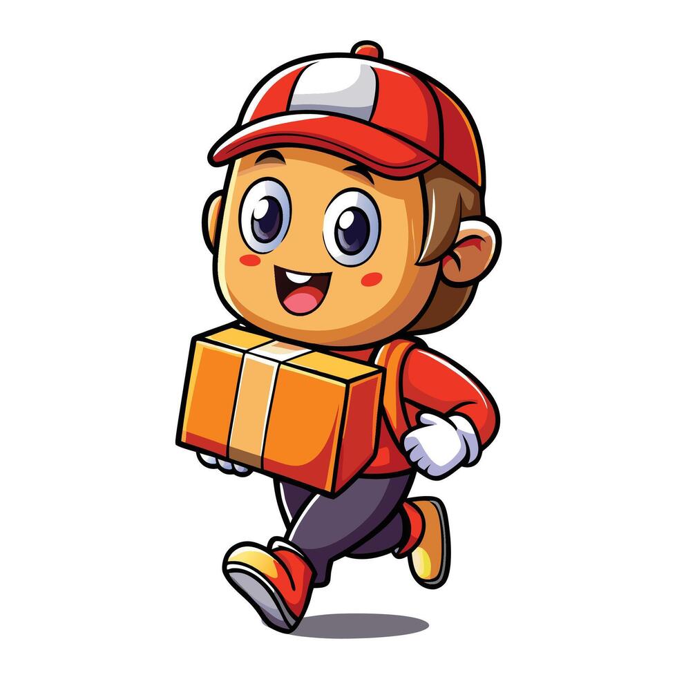 cartoon delivery boy with a box illustration vector