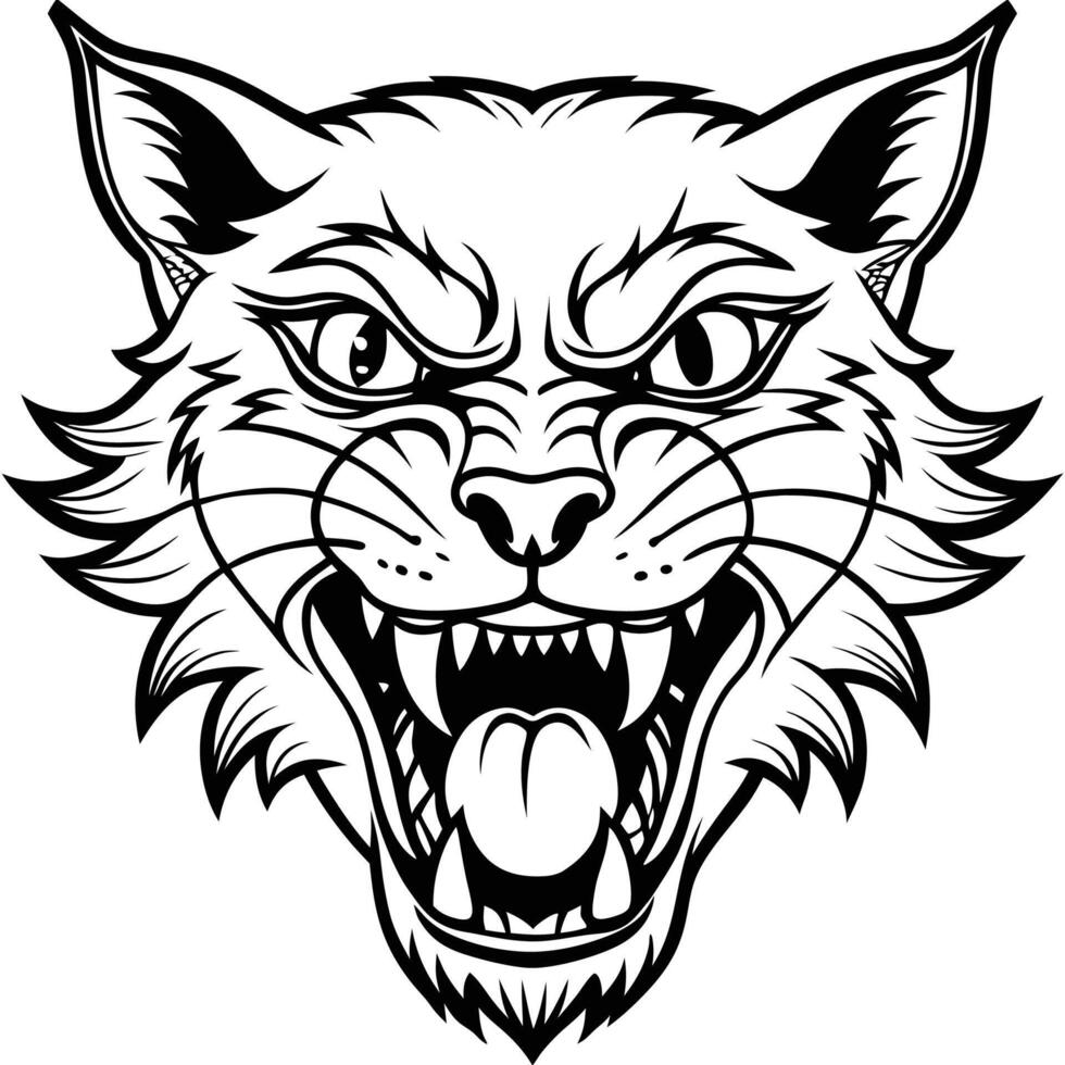 a black and white illustration of a wolf head vector
