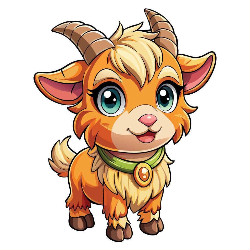 a cartoon goat with horns and a green collar vector
