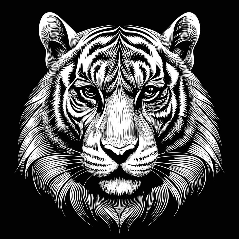 a tiger head in a black and white drawing style vector