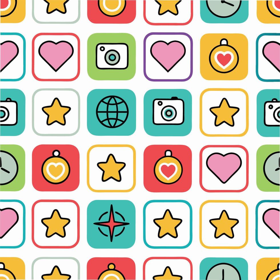 a colorful pattern with icons and other items vector