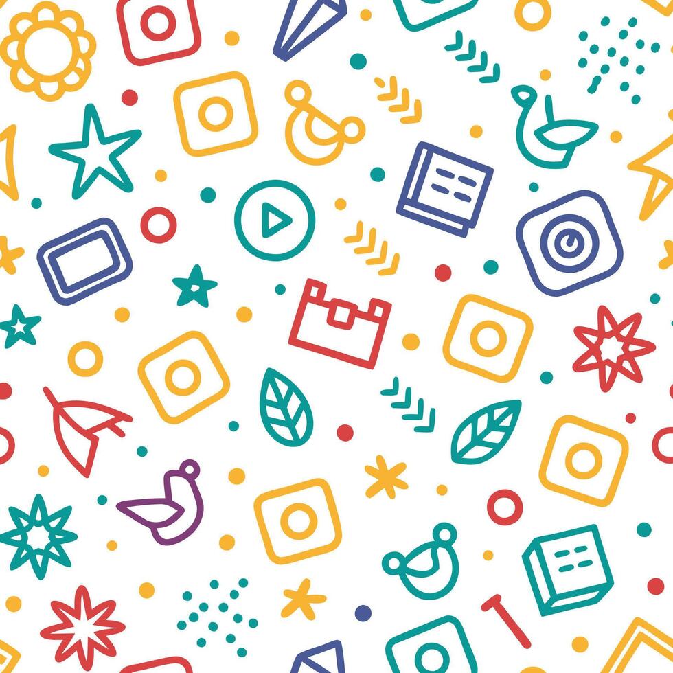a colorful pattern with icons and other objects vector