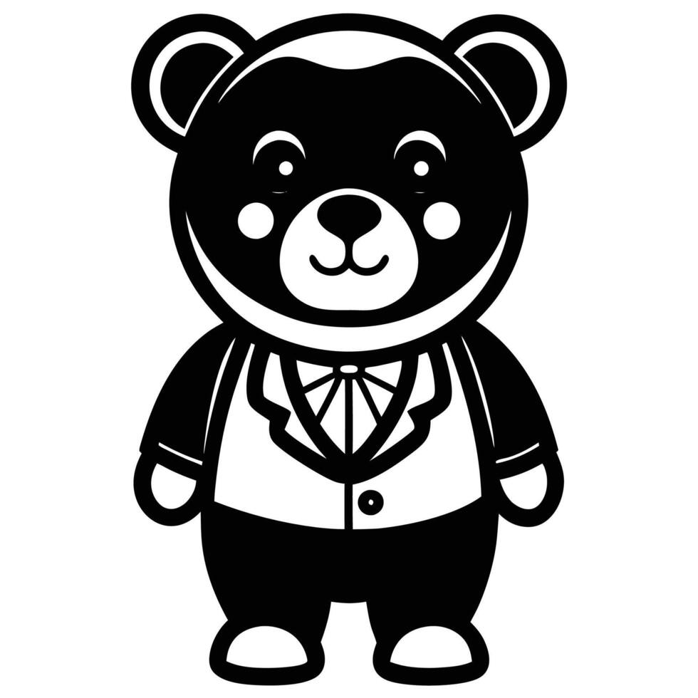 a black and white illustration of a teddy bear wearing a tuxedo vector
