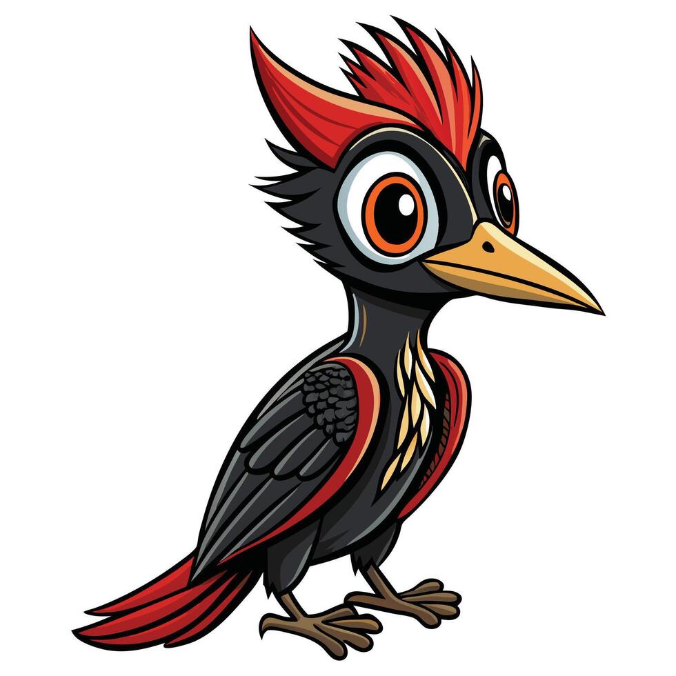 a cartoon woodpecker with red feathers and black beak vector