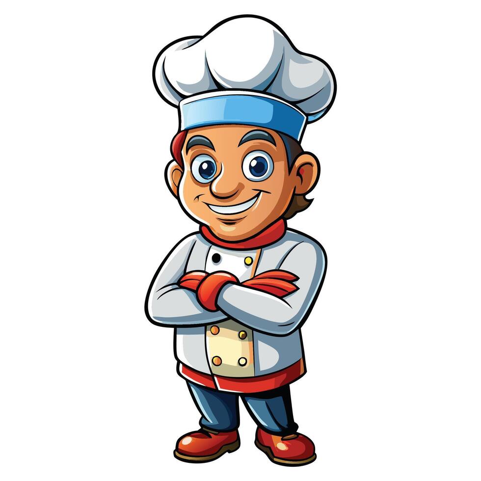 cartoon chef with arms crossed illustration vector