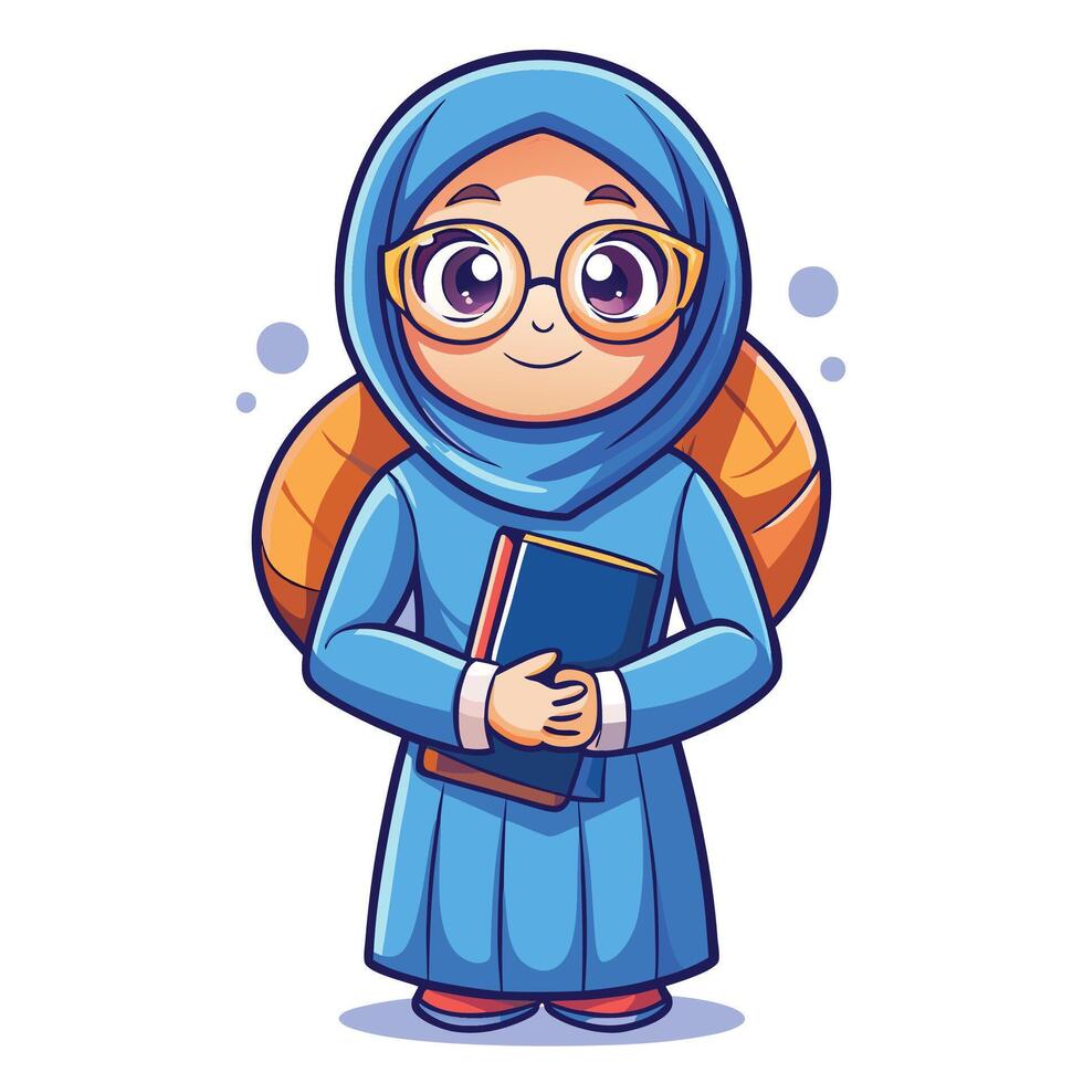 muslim girl in hijab holding books and wearing glasses vector