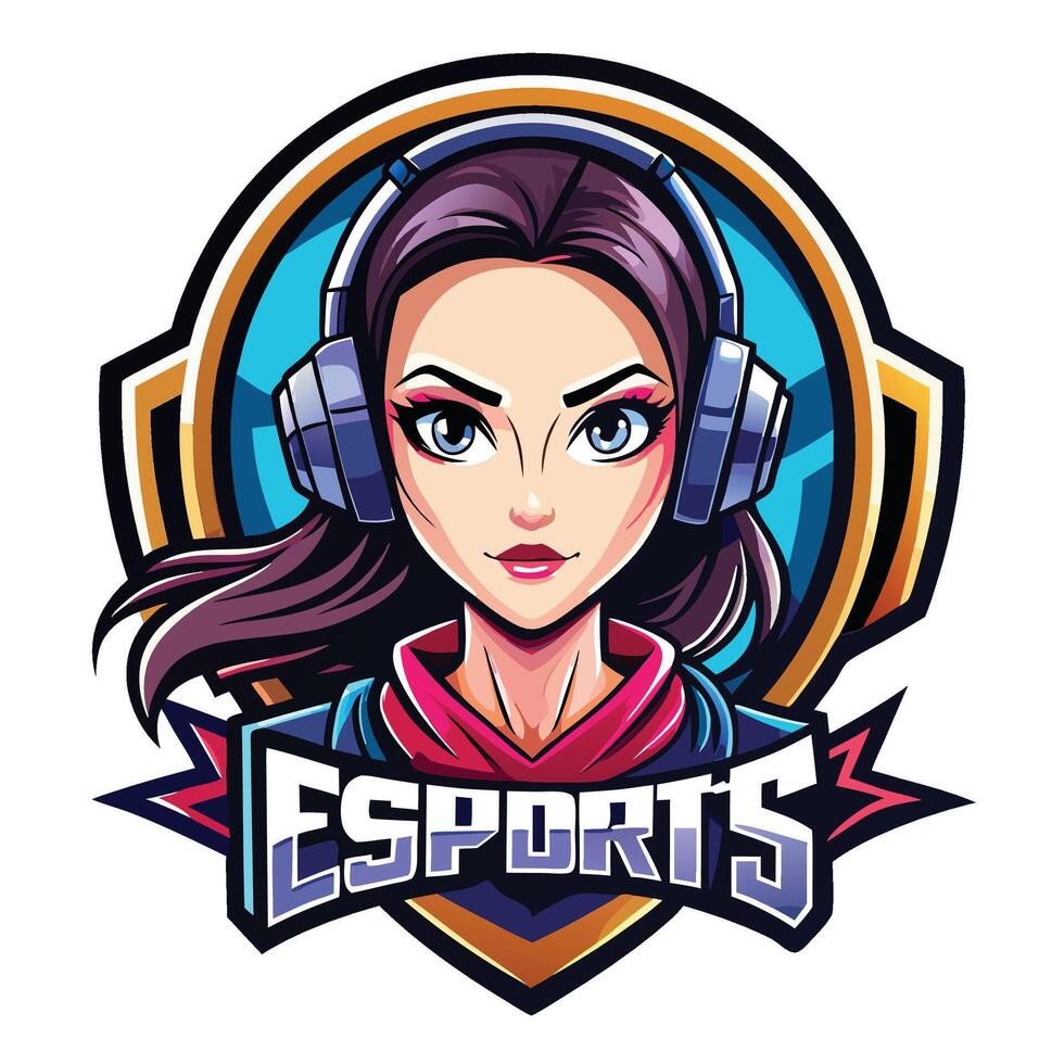 esports girl avatar with headphones, illustration vector